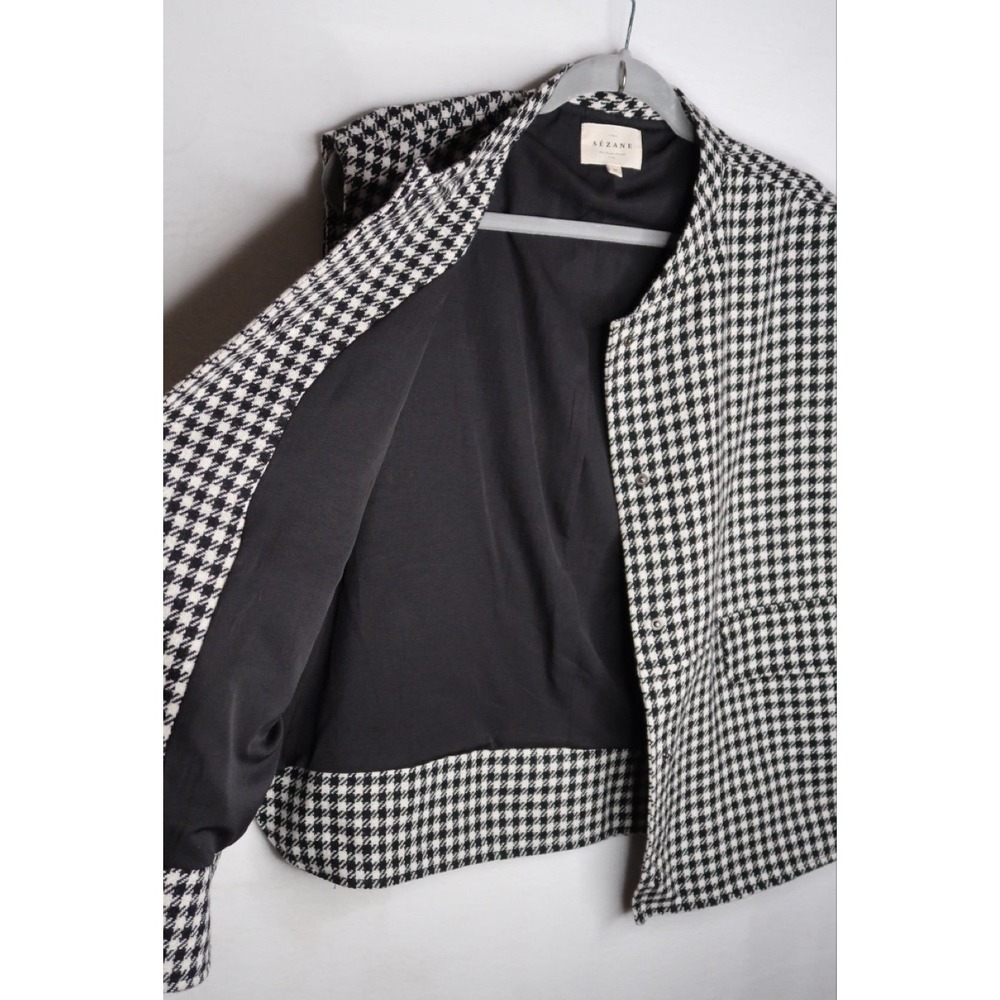 Sézane Houndstooth Wool Blend Snap Front Vest Jacket  Womens Sz US 14 46 EU EUC - Picture 7 of 12